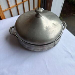 Vintage Towle Pewter Casserole Dish Holder Pan & Lid 3 Pc Set